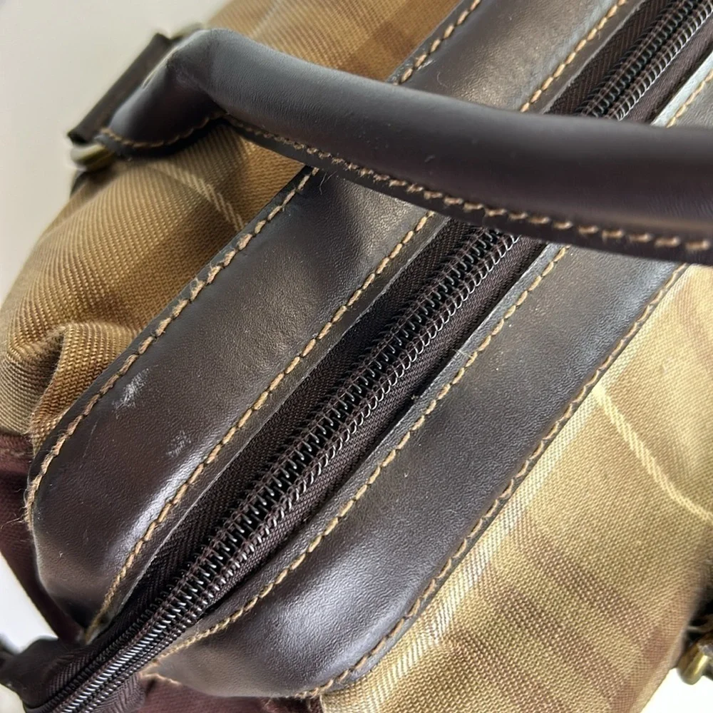 Eddie Bauer Classic Vintage Plaid Traveler Bag Luggage  Leather Trim & H…